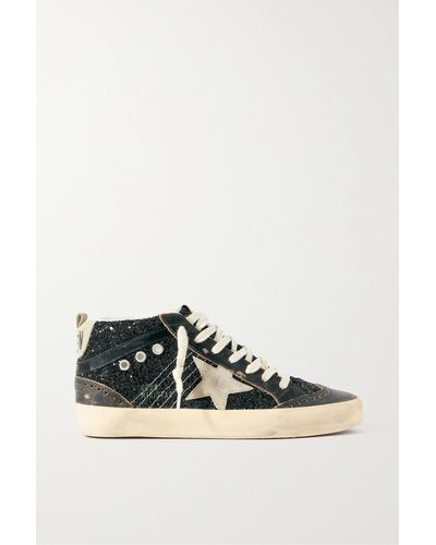 Golden Goose Mid Star Suede And Leather-trimmed Distressed Glittered Faux Leather Trainers - Black