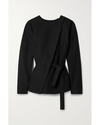 Co. Belted Wrap-effect Crepe Top - Black