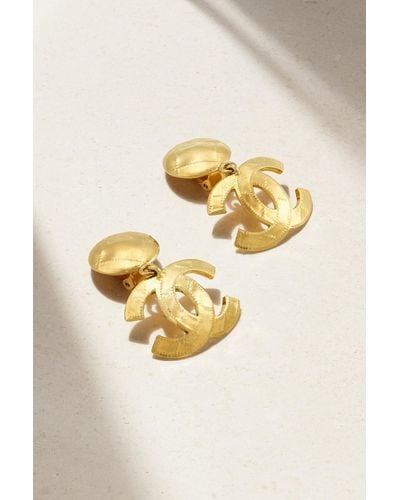 Chanel Hammered Gold-plated Clip Earrings - Natural