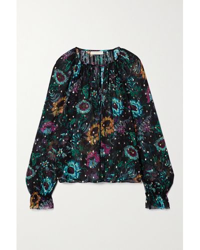 Ulla Johnson Bernadette Floral-print Fil Coupé Silk-blend Crepon Blouse - Blue