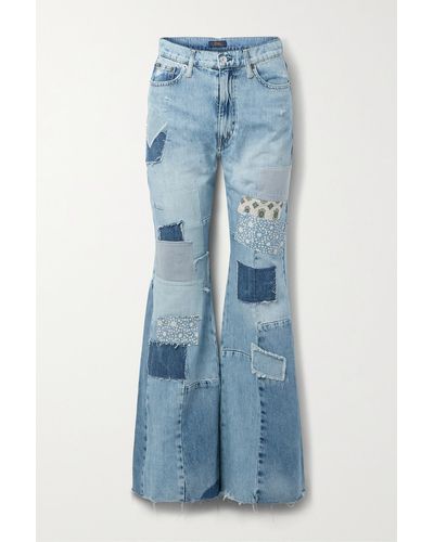 Polo Ralph Lauren Patchwork Frayed High-rise Flared Jeans - Blue