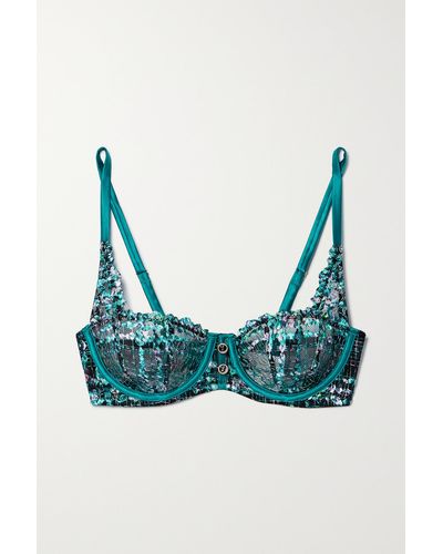 Fleur du Mal + Net Sustain Gabrielle Embellished Embroidered Recycled-tulle Underwired Soft-cup Balconette Bra - Blue