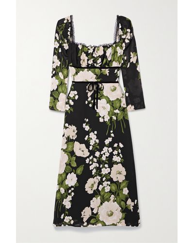 Reformation Pennie Lace-trimmed Floral-print Georgette Midi Dress - Black
