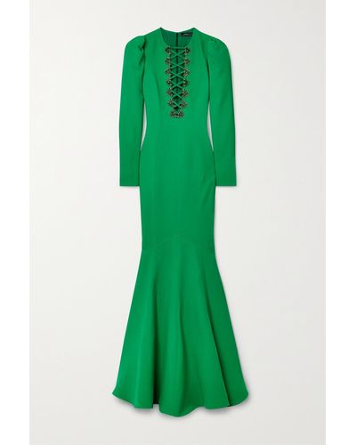Andrew Gn Lace-up Crystal Embellished Crepe Gown - Green