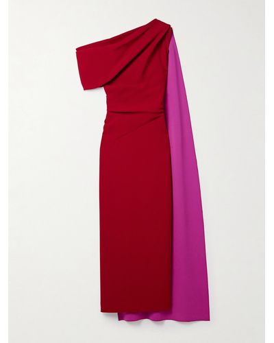 ROKSANDA Maite One-shoulder Cape-effect Two-tone Cady Maxi Dress - Red