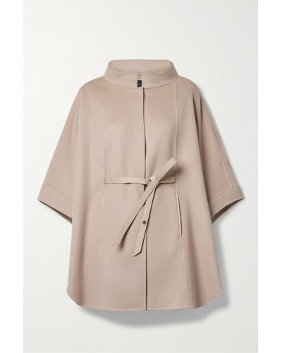 Loro Piana Belted Leather-trimmed Cashmere Cape - Natural