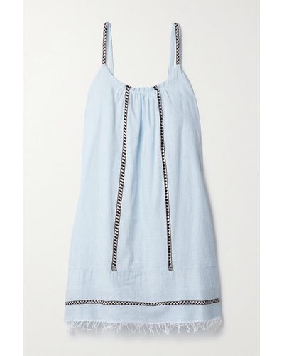 lemlem + Net Sustain Zina Fringed Cotton-blend Mini Dress - Blue