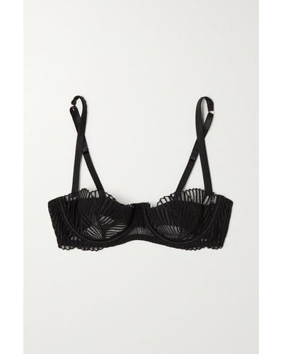 Coco De Mer Athena Satin-trimmed Embroidered Tulle Underwired Bra - Black