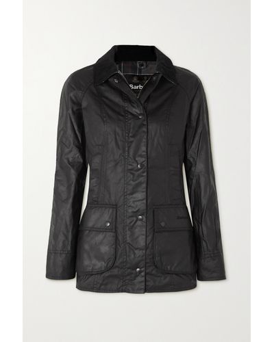 Barbour Beadnell Corduroy-trimmed Waxed-cotton Jacket - Black