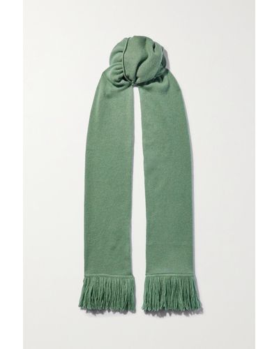 The Elder Statesman Fringed Cashmere Scarf - Green