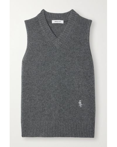 Sporty & Rich Embroidered Cashmere Vest - Grey