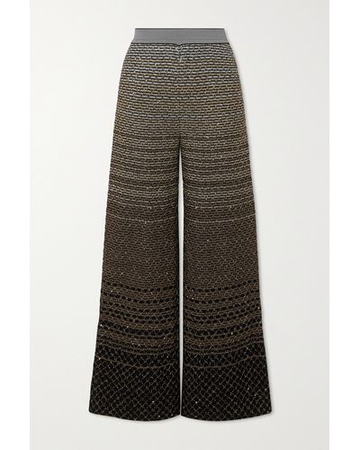 Missoni Sequined Striped Metallic Crochet-knit Wide-leg Trousers - Grey