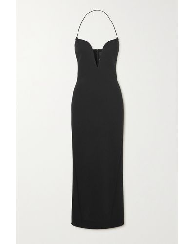 Givenchy Grain De Poudre Stretch Wool-blend Halterneck Midi Dress - Black
