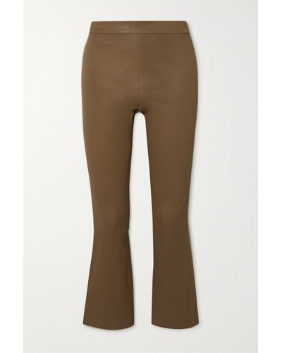 Theory Cropped Leather Skinny Trousers - Natural