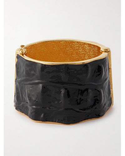 Tom Ford Solar Gold-tone And Croc-effect Leather Cuff - Black