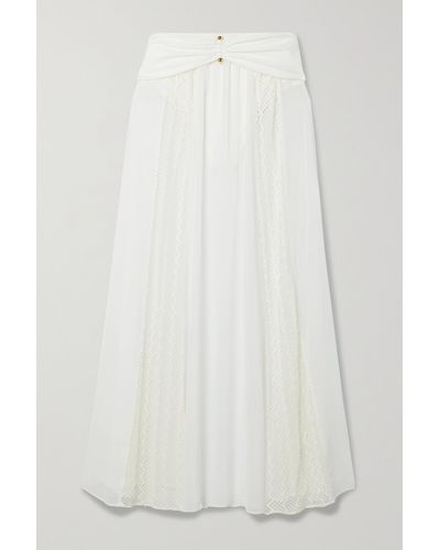 PATBO Embellished Crochet-trimmed Chiffon Maxi Skirt - White