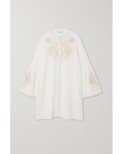 Melissa Odabash Everly Embroidered Cotton And Linen-blend Mini Shirt Dress - White