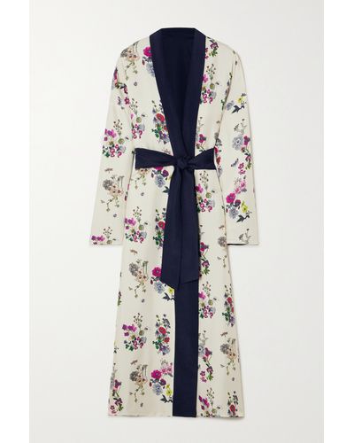 Eres Herbier Bouquet Reversible Printed Silk-twill And Quilted Jacquard Robe - Blue