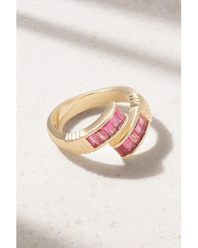 Retrouvai Baguette Buckle 14-karat Gold Spinel Ring - Pink