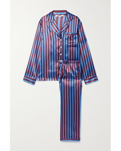 Morgan Lane Tommy Pyjama Aus Gestreiftem Satin - Blau