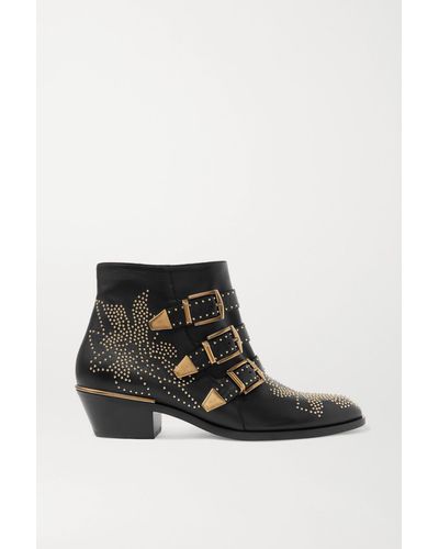 Chloé Boots Susanna Nappa Leather Black Rivets Gold