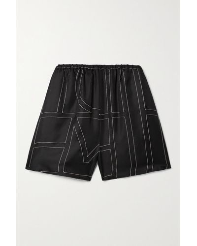 Totême Embroidered Silk-twill Shorts - Black