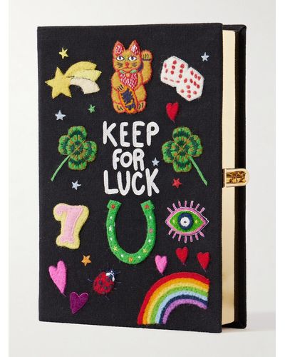 Olympia Le-Tan + Nina Darzi Keep For Luck Embroidered Appliquéd Canvas Clutch - Black