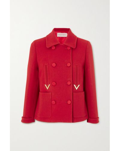 Valentino Garavani Double-breasted Embellished Wool-blend Jacket - Red