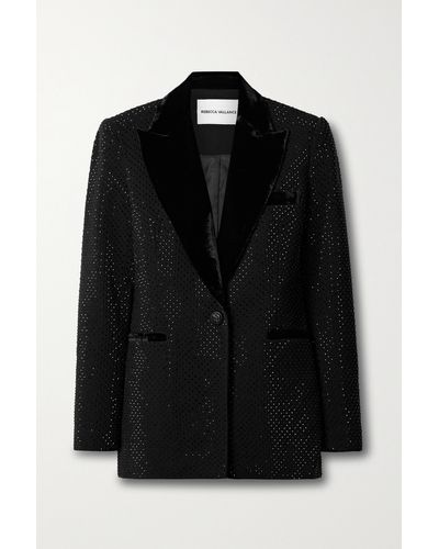 Rebecca Vallance Priscilla Velvet-trimmed Crystal-embellished Crepe Blazer - Black