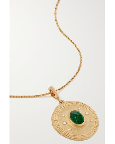 Azlee 18-karat Gold, Emerald And Diamond Necklace - Metallic