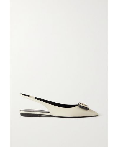 Saint Laurent Anais Bow Leather Slingback Flat - White