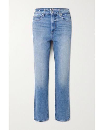 PAIGE + Net Sustain Noella Distressed High-rise Straight-leg Organic Jeans - Blue