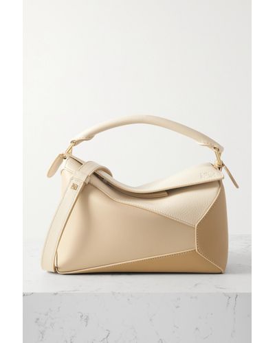 Loewe Puzzle Edge Small Color-block Textured-leather Shoulder Bag - Natural