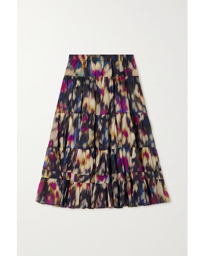 MARANT ETOILE Elfa Tiered Pleated Printed Cotton-voile Midi Skirt