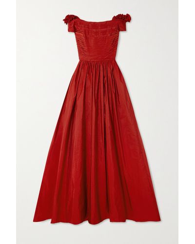 Elie Saab Off-the-shoulder Cape-effect Pleated Taffeta Gown - Red