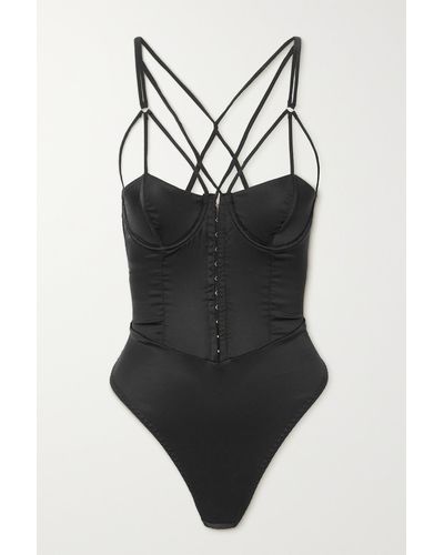 Coco De Mer Sylph Cutout Silk-blend Satin Underwired Thong Bodysuit - Black