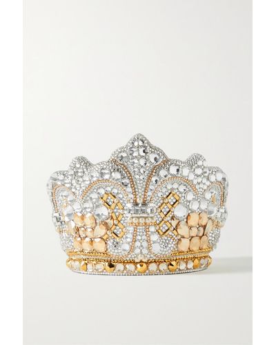Judith Leiber Crown Jewels Silberfarbene Clutch Mit Kristallen Und Kunstperlen - Mettallic