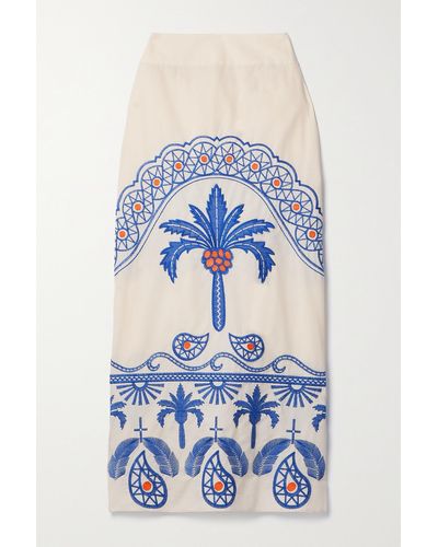 Johanna Ortiz + Net Sustain Nature Walk Embroidered Cotton-blend Midi Skirt - Blue