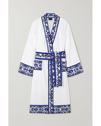 Dolce & Gabbana Printed Cotton-terry Robe - Blue
