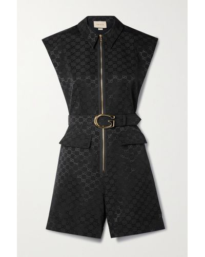 Gucci Playsuit Aus Jacquard Aus Einer Baumwollmischung Mit Gürtel - Schwarz