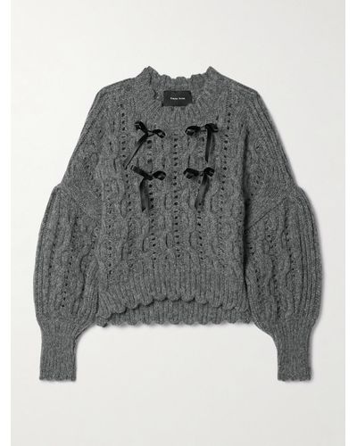 Simone Rocha Bow-embellished Cable-knit Alpaca-blend Sweater - Grey