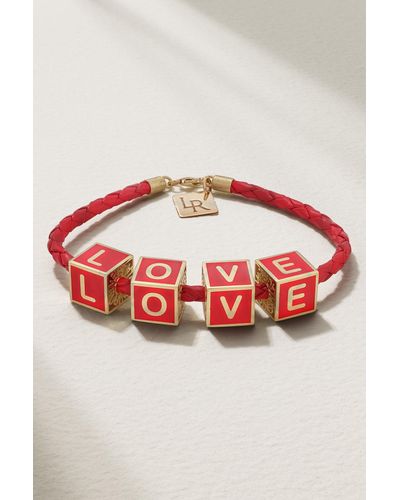 Lauren Rubinski Love Armband Aus Leder Mit Emaille Und Details Aus 14 Karat Gold - Rot