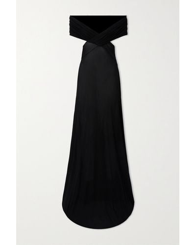 Saint Laurent Off-the-shoulder Draped Chiffon Maxi Dress - Black
