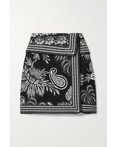FARM Rio Wrap-effect Floral-print Organic Cotton-twill Mini Skirt - Black
