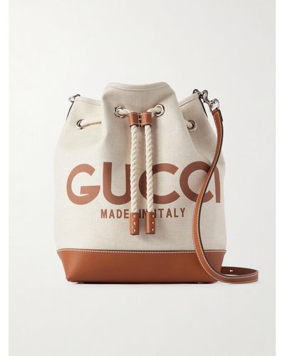 Gucci Beuteltasche Aus Bedrucktem Canvas Mit Lederbesätzen - Natur