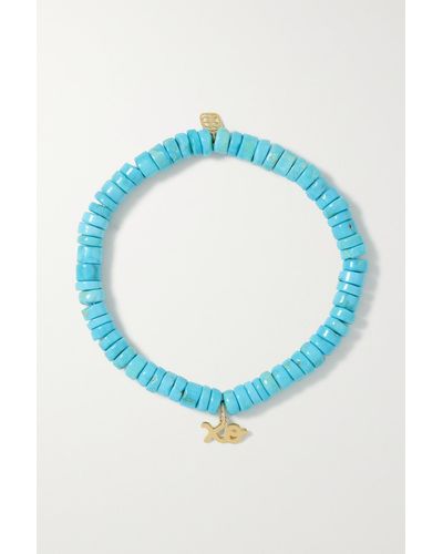 Sydney Evan Tiny Pure Xo 14-karat Gold And Turquoise Bracelet - Blue