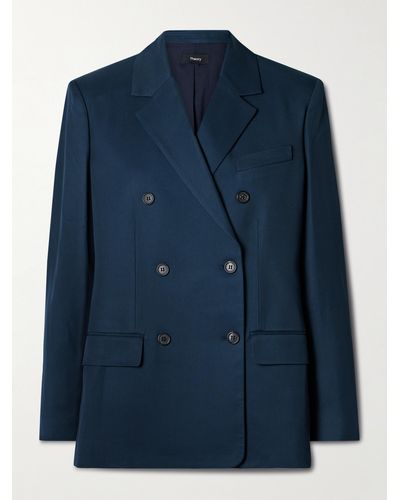 Theory Double-breasted Twill Blazer - Blue