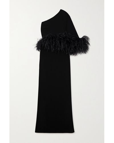 16Arlington Alder One-shoulder Feather-trimmed Crepe Gown - Black