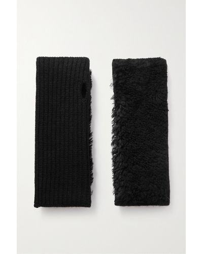 Yves Salomon Shearling And Ribbed Wool And Cashmere-blend Fingerless Mittens - Black
