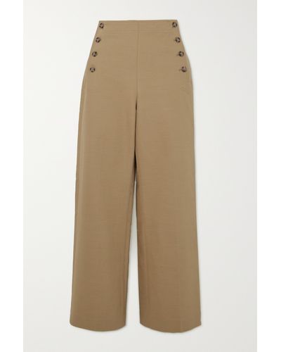 Polo Ralph Lauren Cropped Cotton And Wool-blend Twill Wide-leg Trousers - Natural